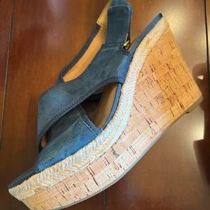 Blue Suede Franco Sarto Taylor Wedge Sandal Size 9